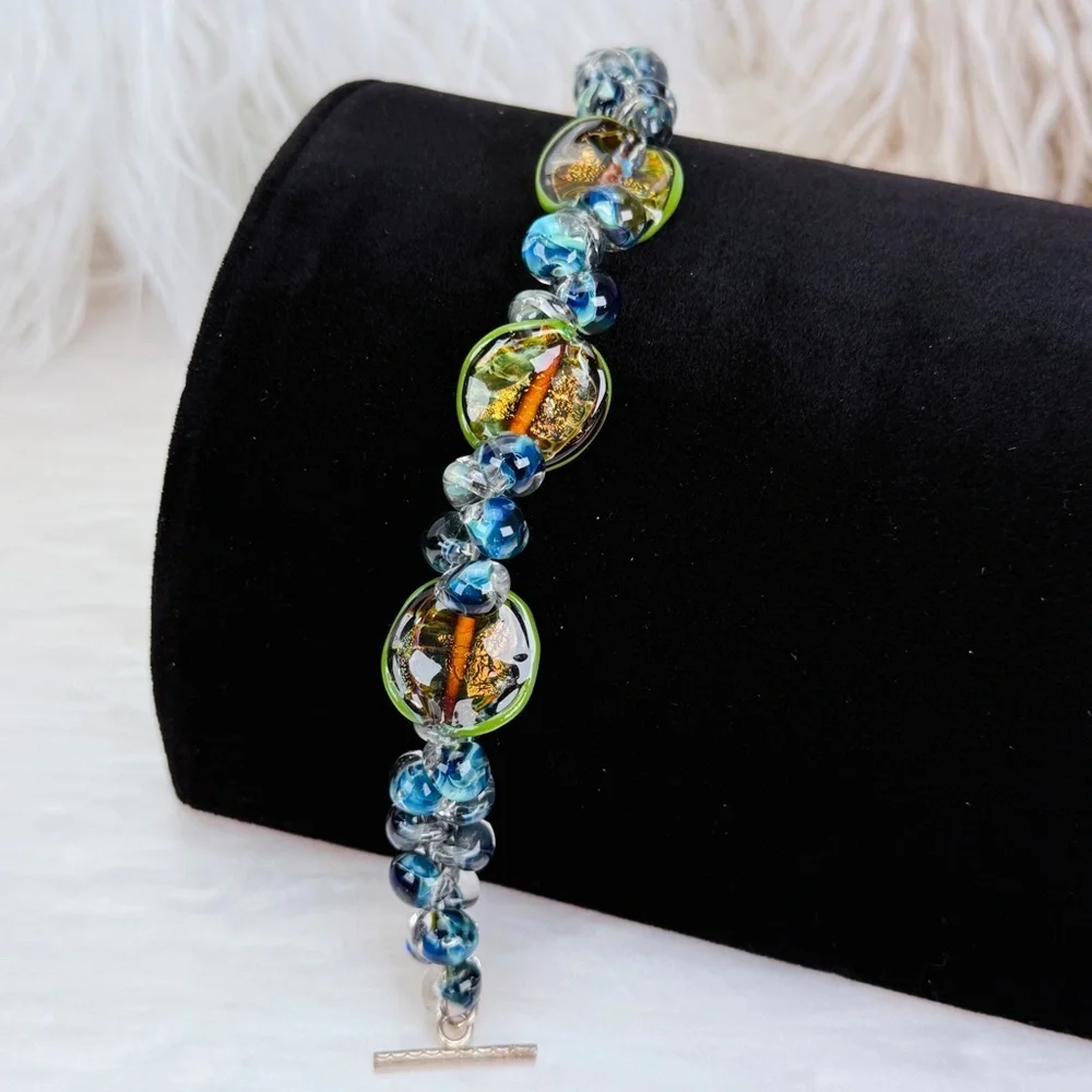 Gorgeous, Bohemian chic colorful, blue green, Earth tone toggle closure bracelet